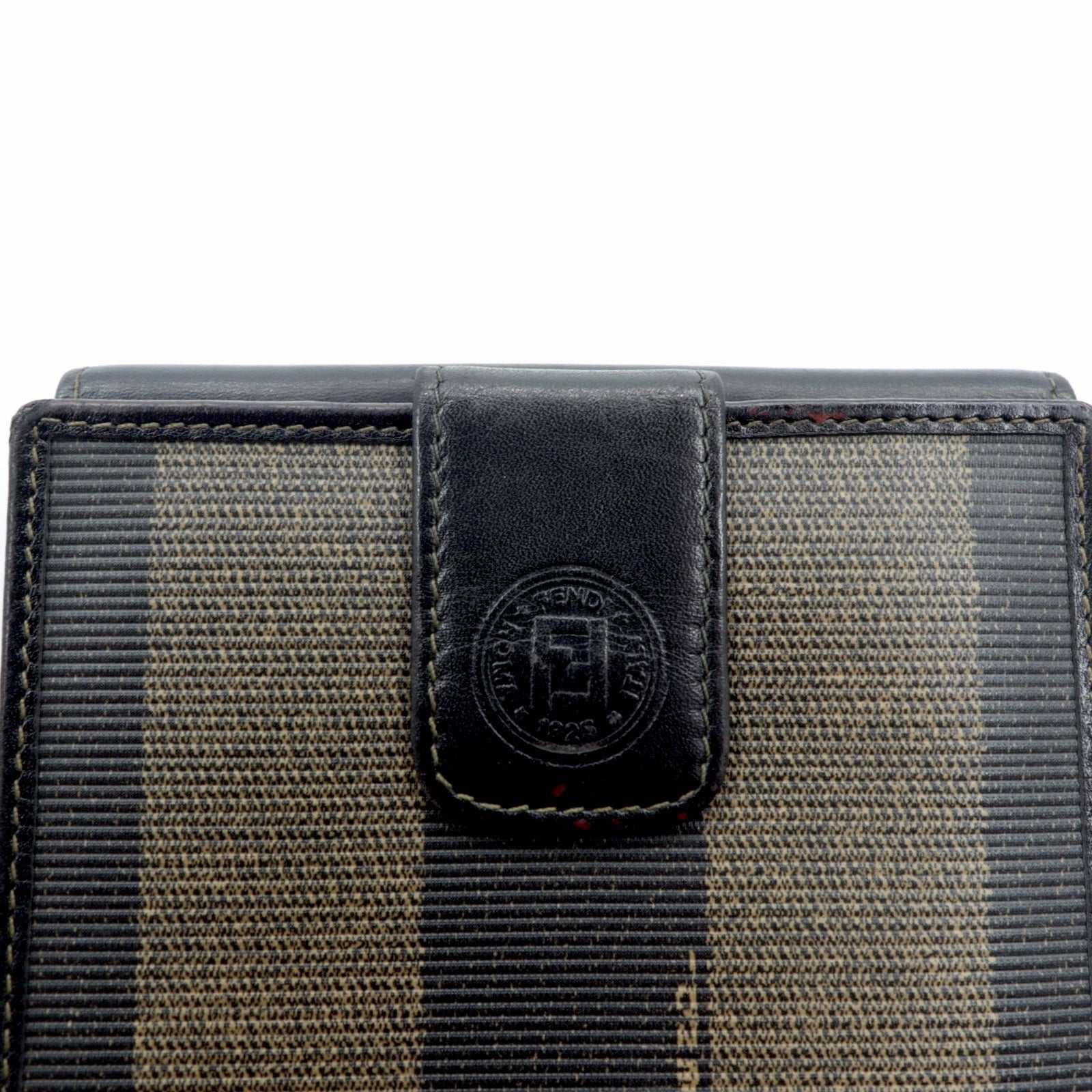 FENDI Bifold Wallet Compact Wallet Pecan Pattern Black Khaki Leather PVC Old 2251-01695-078 Made in Italy