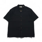 Tommy Bahama Silk Short Sleeve Open Collar Shirt, XL, Black, with Back Logo Embroidery