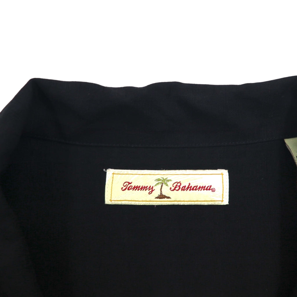 Tommy Bahama Silk Short Sleeve Open Collar Shirt, XL, Black, with Back Logo Embroidery
