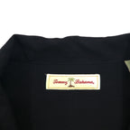Tommy Bahama Silk Short Sleeve Open Collar Shirt, XL, Black, with Back Logo Embroidery