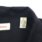 Tommy Bahama Silk Short Sleeve Open Collar Shirt, XL, Black, with Back Logo Embroidery