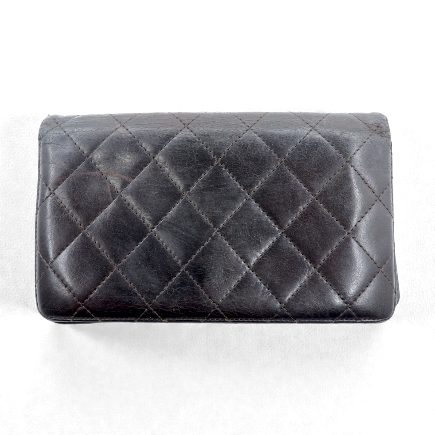 CHANEL 2.55 Line Matelasse Long Wallet Black Leather Quilted Made in France