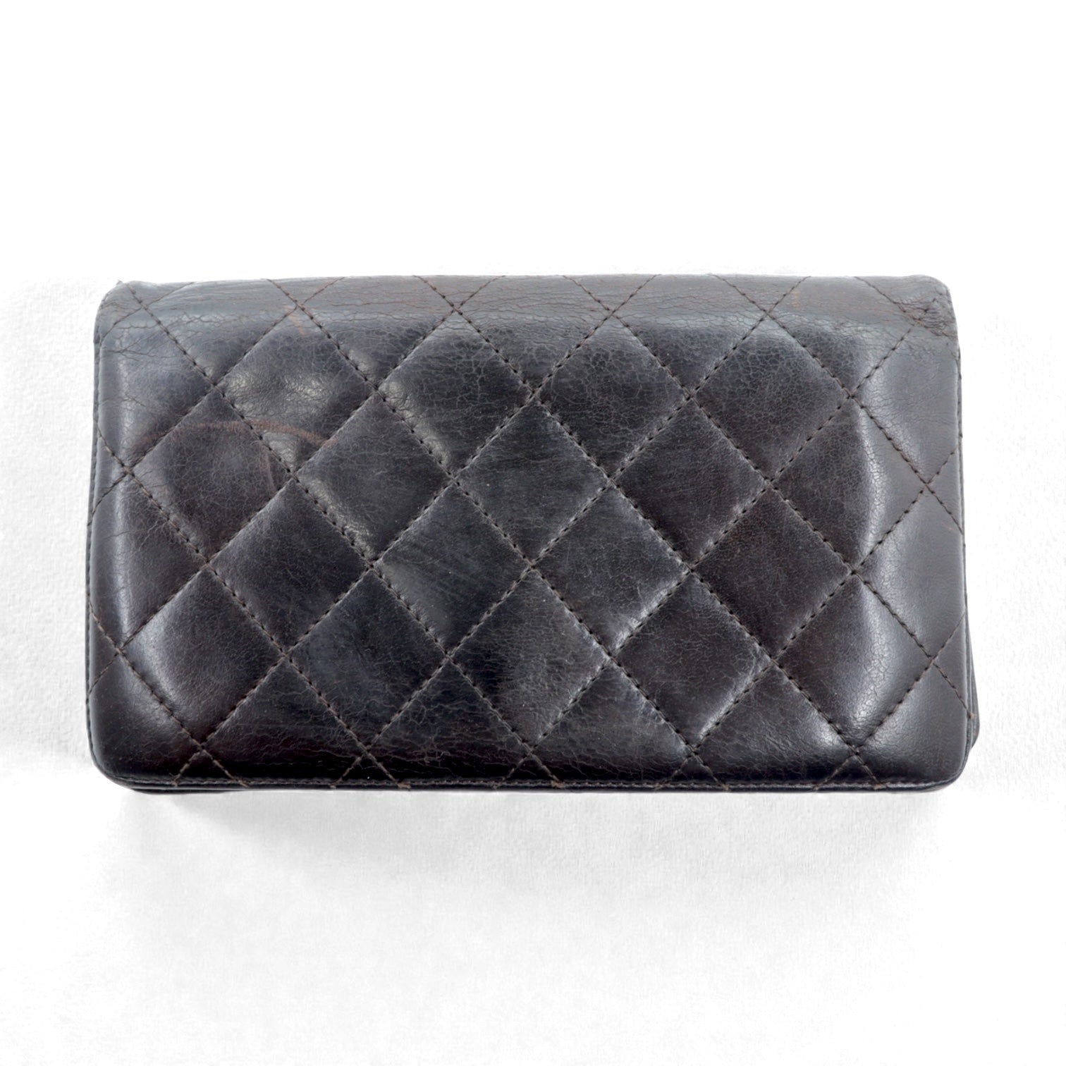CHANEL 2.55 Line Matelasse Long Wallet Black Leather Quilted Made in France