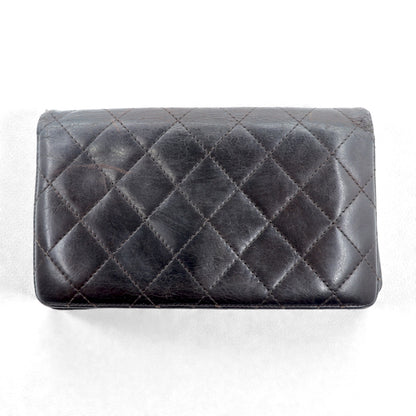 CHANEL 2.55 Line Matelasse Long Wallet Black Leather Quilted Made in France