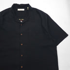 Tommy Bahama Silk Short Sleeve Open Collar Shirt, XL, Black, with Back Logo Embroidery