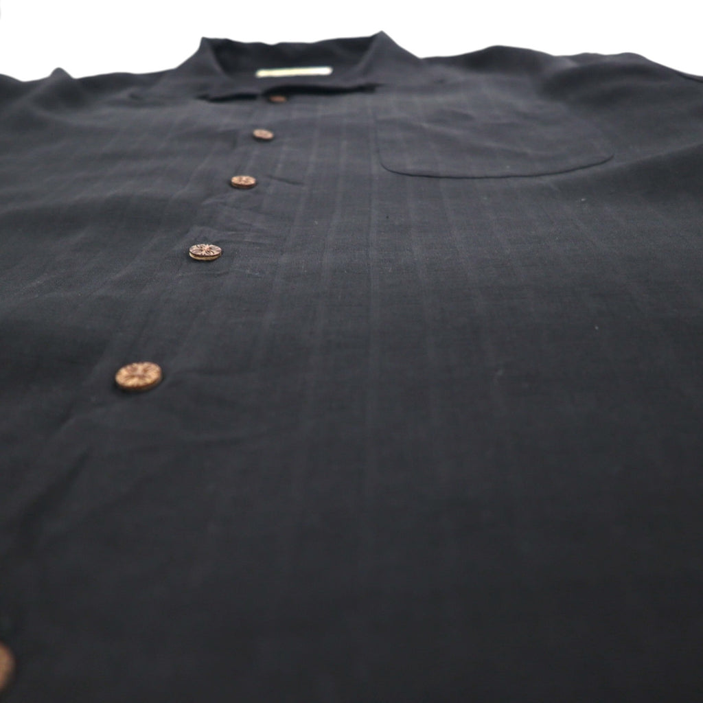 Tommy Bahama Silk Short Sleeve Open Collar Shirt, XL, Black, with Back Logo Embroidery