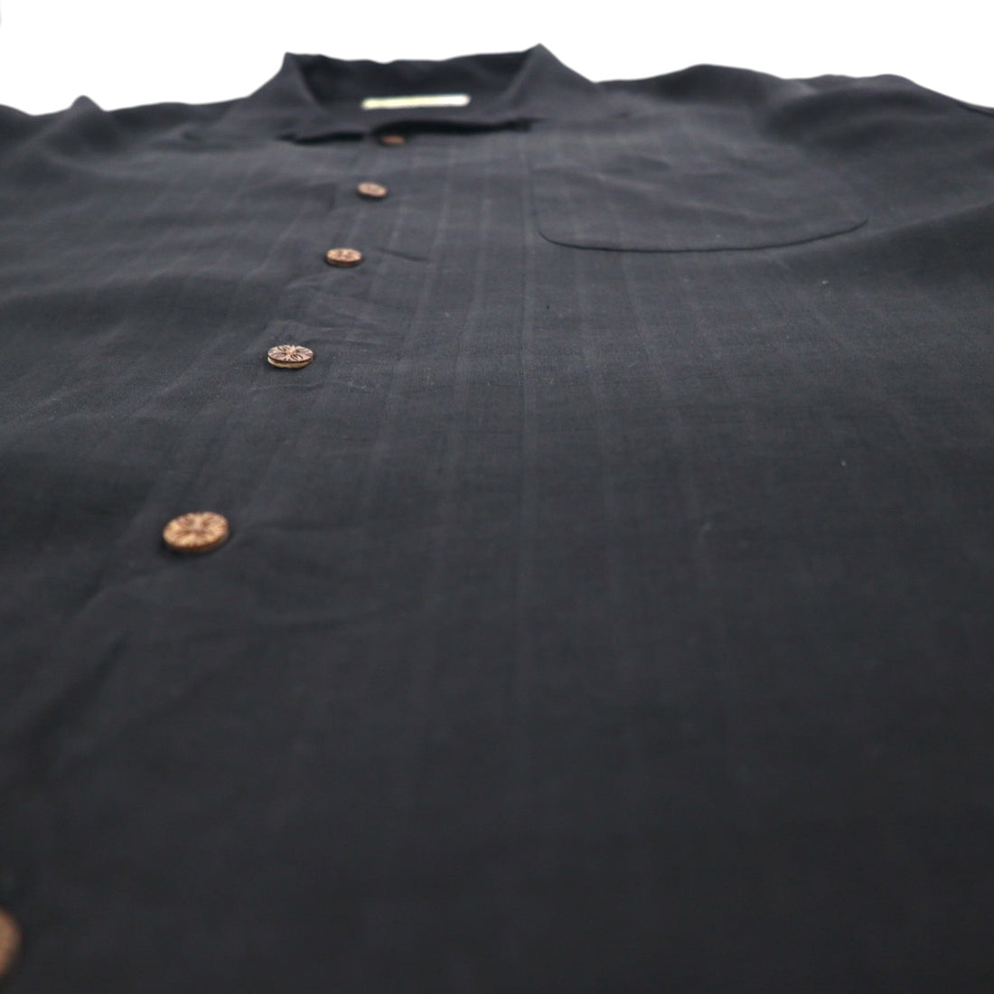 Tommy Bahama Silk Short Sleeve Open Collar Shirt, XL, Black, with Back Logo Embroidery