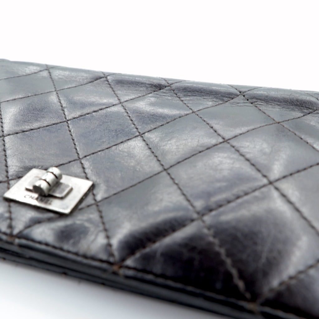 CHANEL 2.55 Line Matelasse Long Wallet Black Leather Quilted Made in France