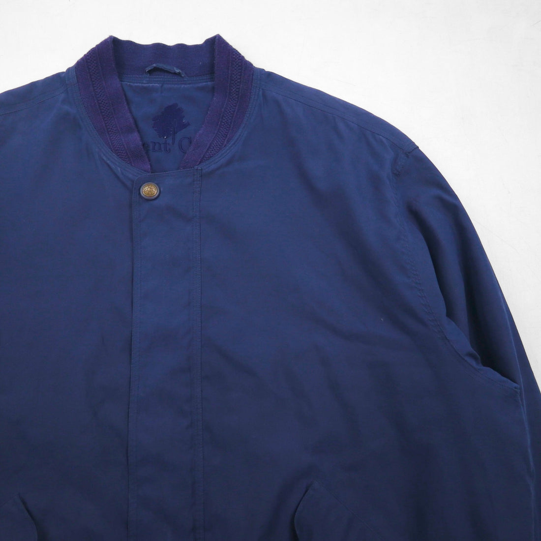 90s Vintage Bomber Jacket, 90s Peach Skin Swing Top Harrington Jacket, Navy, XL, Laurent Cerrer