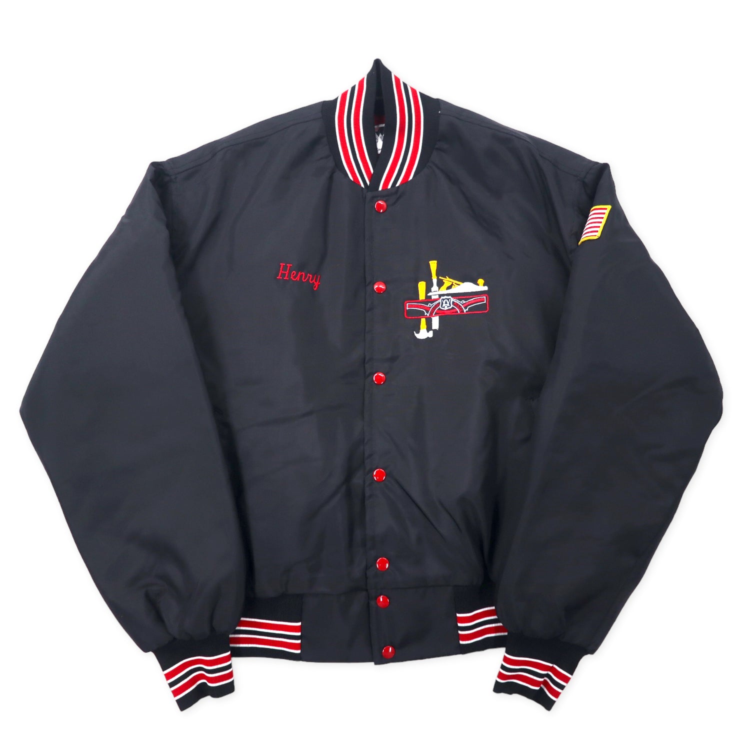 WEST WIND BY BUCCANEER MFG. USA MADE 90's Varsity Jacket XL Black Nylon  Quilted Liner Local 1160 Back embroidery