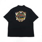 Tommy Bahama Silk Short Sleeve Open Collar Shirt, XL, Black, with Back Logo Embroidery