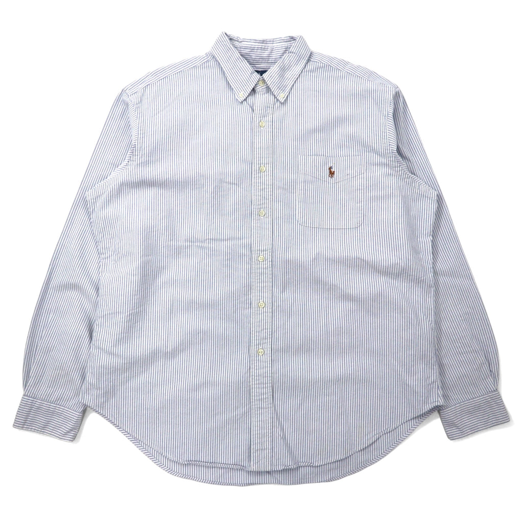 日本然リトテ-古着オンライン-Ralph Lauren 90年代 オックスフォード ボタンダウンシャツ XL ブルー ストライプ コットン CLASSIC FIT スモールポニー 刺繍-Ralph Lauren 90's Oxford button-down Shirts XL Blue Striped Cotton CLASSIC FIT Small Pony Embroidery