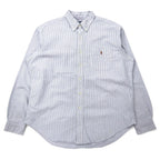 日本然リトテ-古着オンライン-Ralph Lauren 90年代 オックスフォード ボタンダウンシャツ XL ブルー ストライプ コットン CLASSIC FIT スモールポニー 刺繍-Ralph Lauren 90's Oxford button-down Shirts XL Blue Striped Cotton CLASSIC FIT Small Pony Embroidery