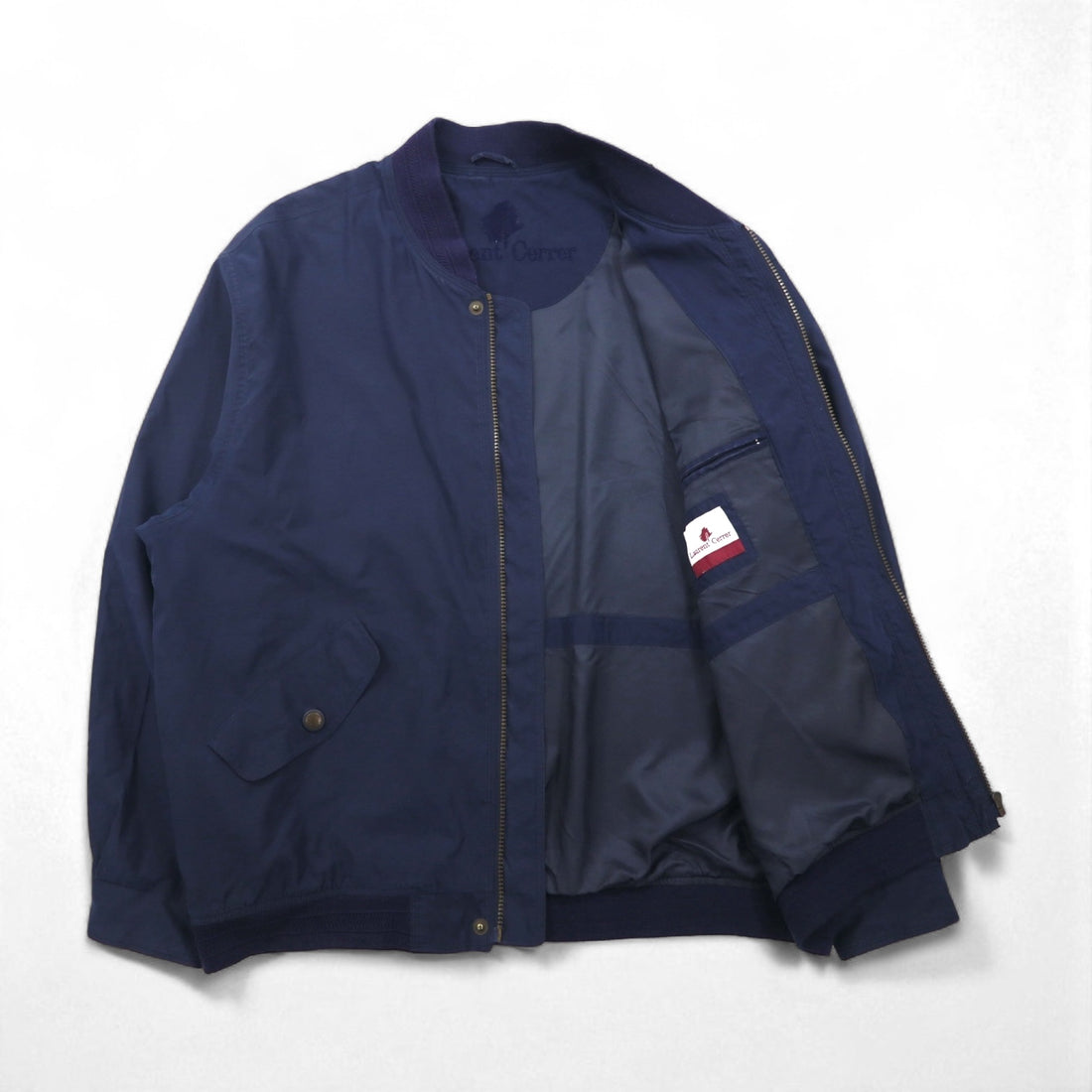 90s Vintage Bomber Jacket, 90s Peach Skin Swing Top Harrington Jacket, Navy, XL, Laurent Cerrer