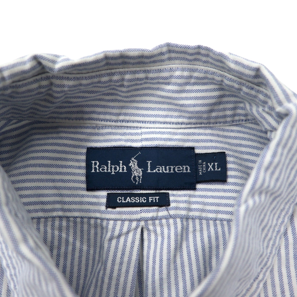 Ralph Lauren 90s Oxford Button-Down Shirt, XL, Blue, Striped, Cotton, Classic Fit, Small Pony Embroidery