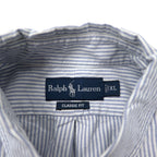 Ralph Lauren 90s Oxford Button-Down Shirt, XL, Blue, Striped, Cotton, Classic Fit, Small Pony Embroidery