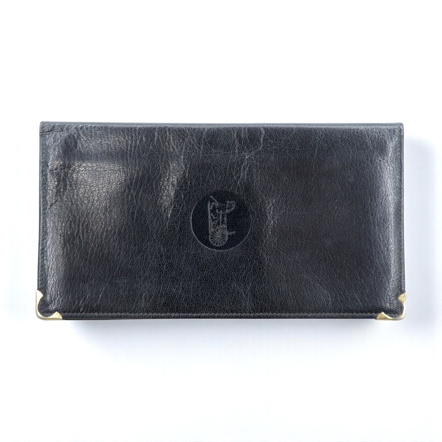 CELINE Long Wallet Billfold Black Leather Carriage Logo Engraved Old Made in Italy