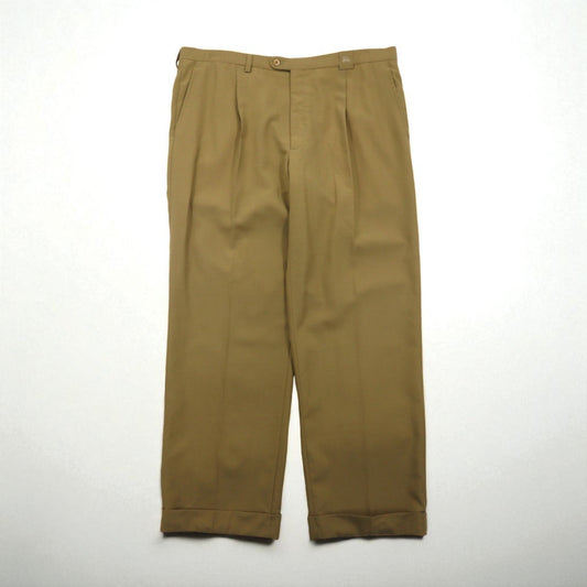 BURBERRY スペイン製 2タック ワイド スラックス パンツ XL ベージュ ウール プリーツ ダブル