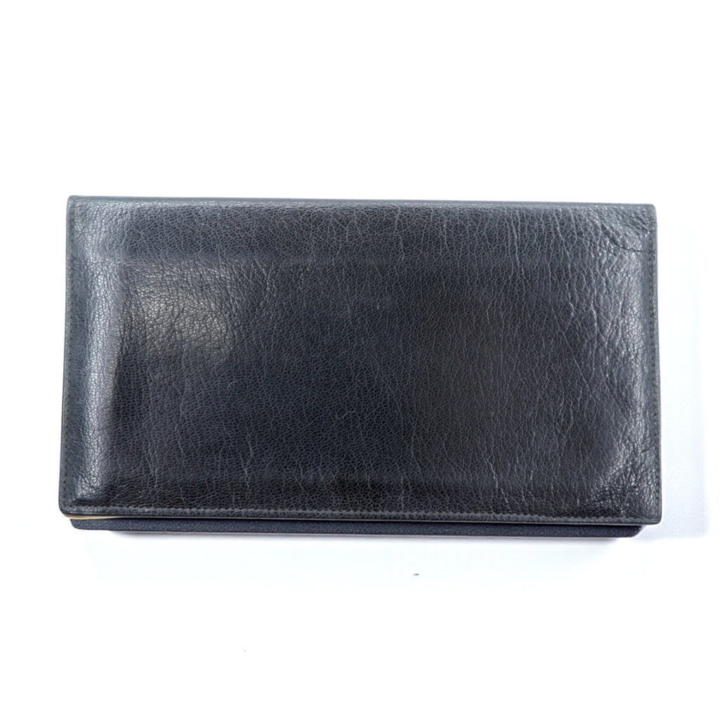 CELINE Long Wallet Billfold Black Leather Carriage Logo Engraved Old Made in Italy