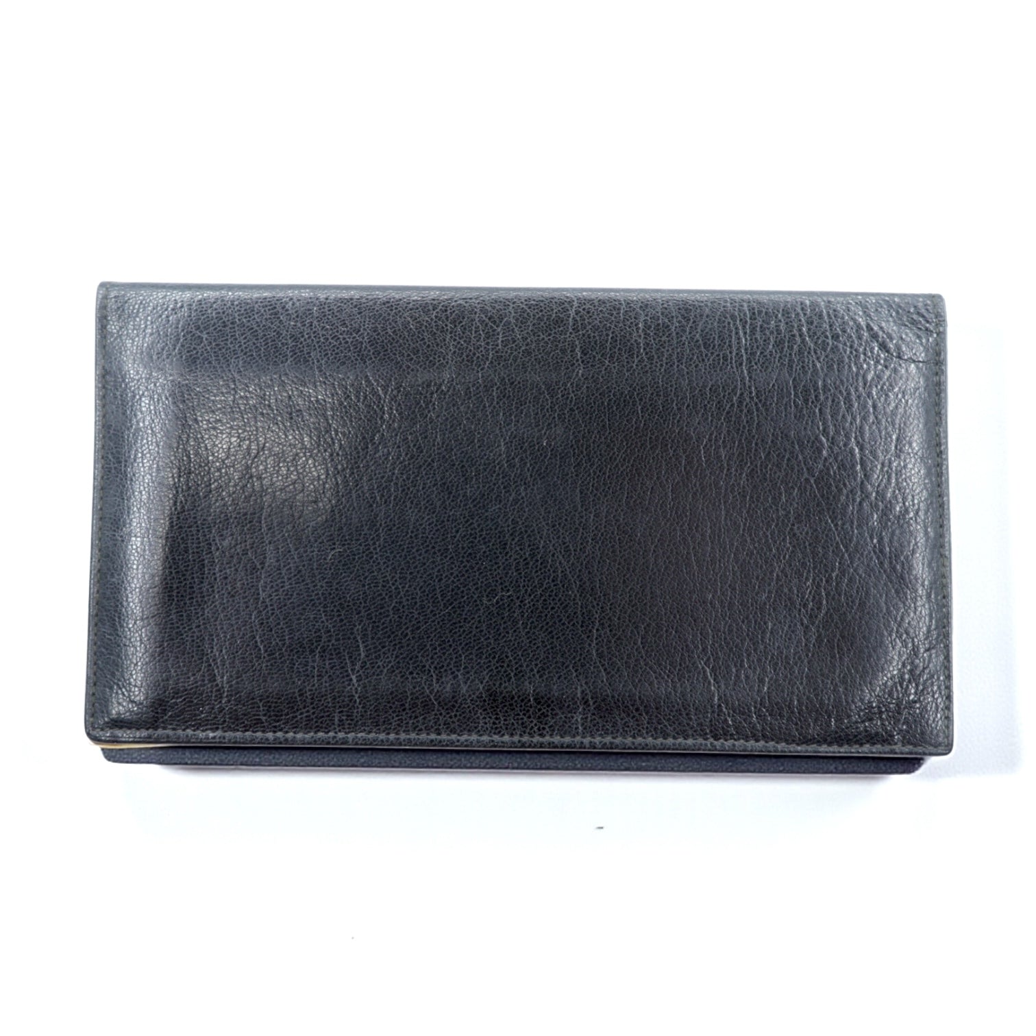 CELINE Long Wallet Billfold Black Leather Carriage Logo Engraved Old Made in Italy