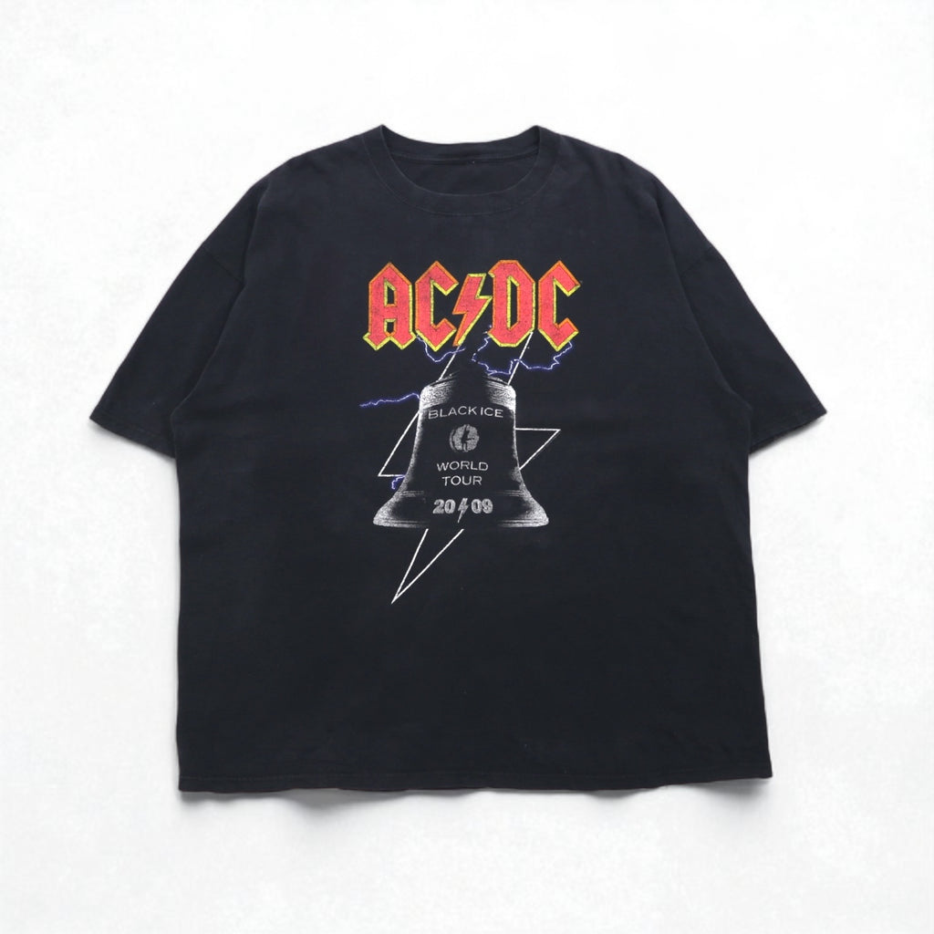 AC/DC ロック バンド Tシャツ XL ブラック コットン BLACK ICE ツアー 両面プリント