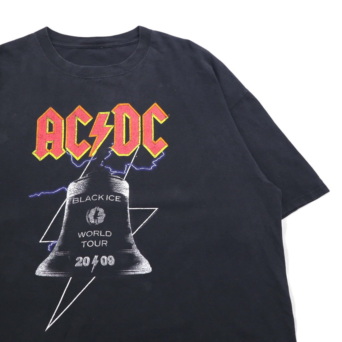 AC/DC Rock Band T-Shirt XL Black Cotton BLACK ICE Tour Double Sided Print