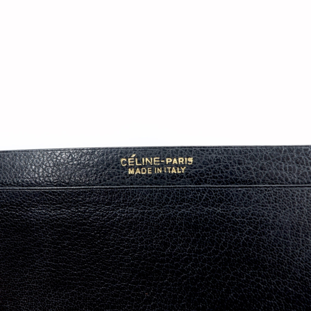 CELINE Long Wallet Billfold Black Leather Carriage Logo Engraved Old Made in Italy