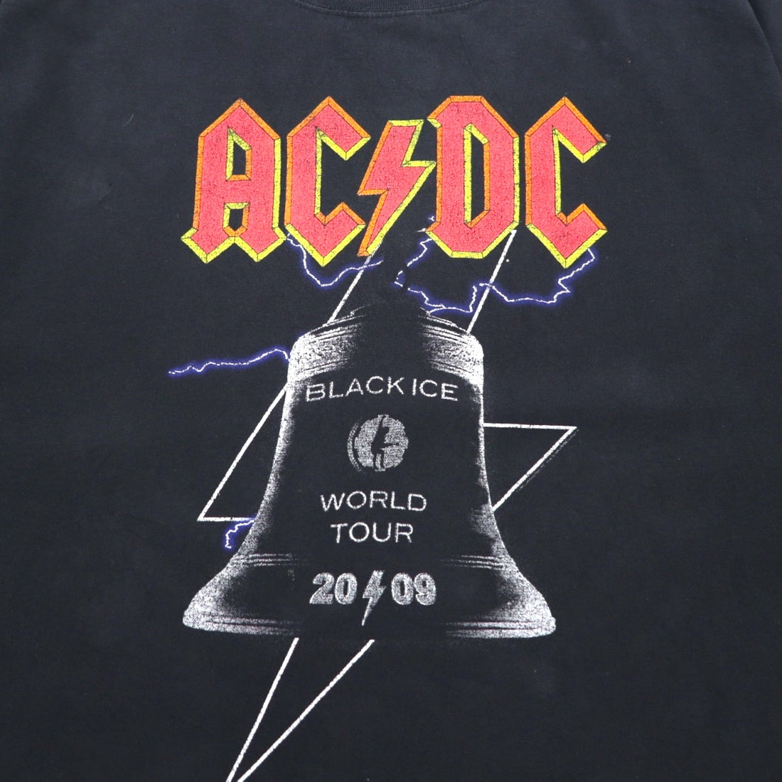 AC/DC Rock Band T-Shirt XL Black Cotton BLACK ICE Tour Double Sided Print