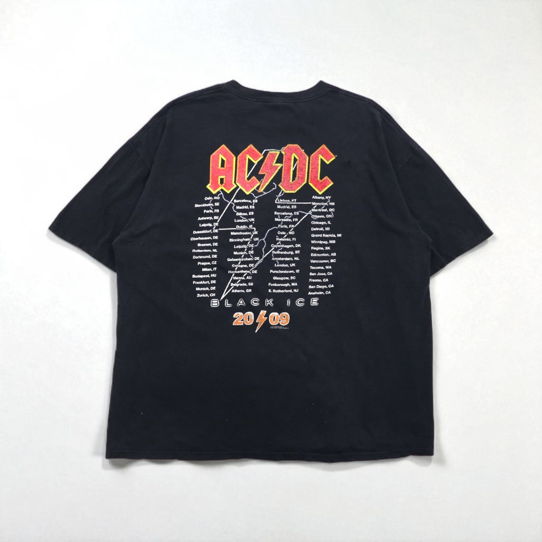 AC/DC Rock Band T-Shirt XL Black Cotton BLACK ICE Tour Double Sided Print