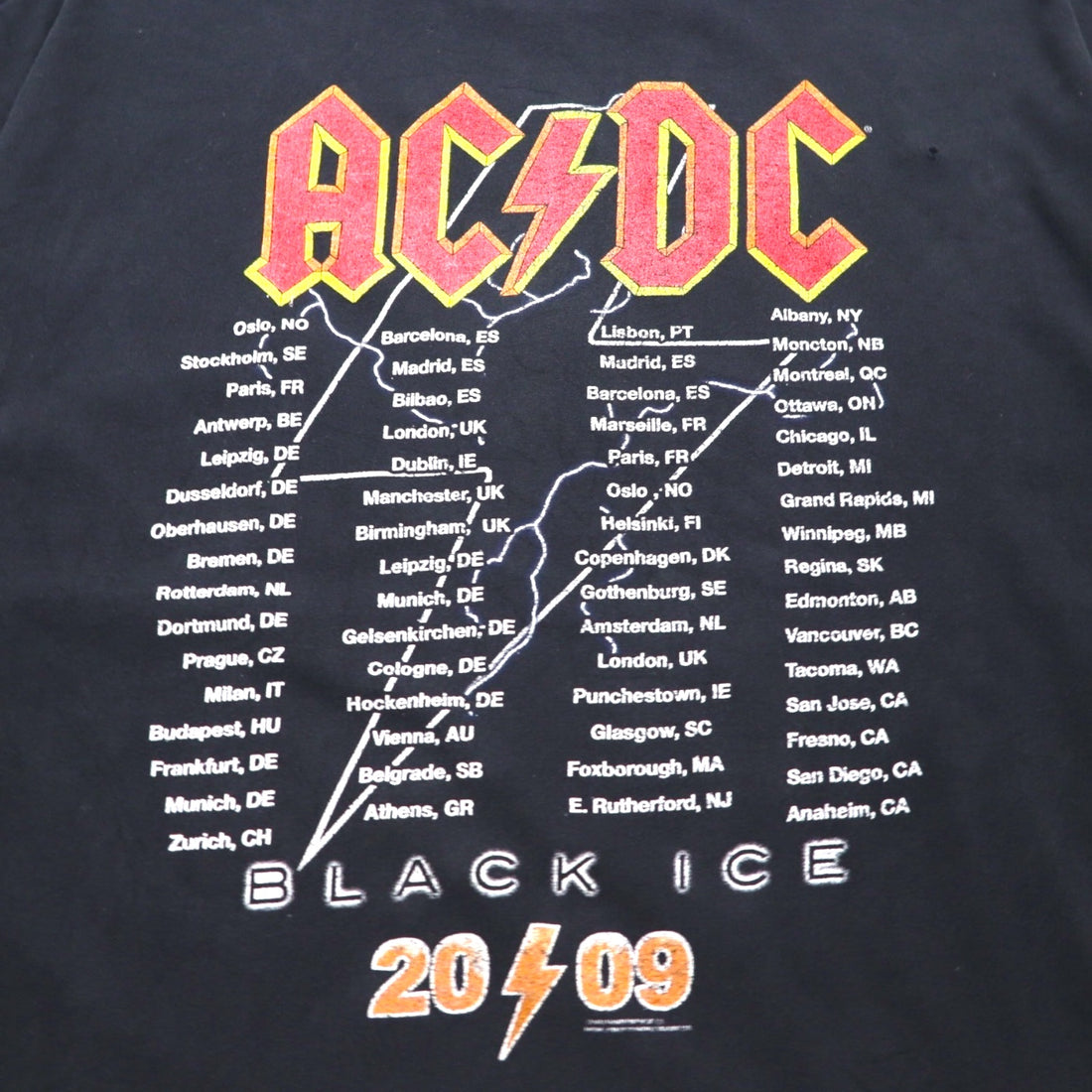 AC/DC Rock Band T-Shirt XL Black Cotton BLACK ICE Tour Double Sided Print