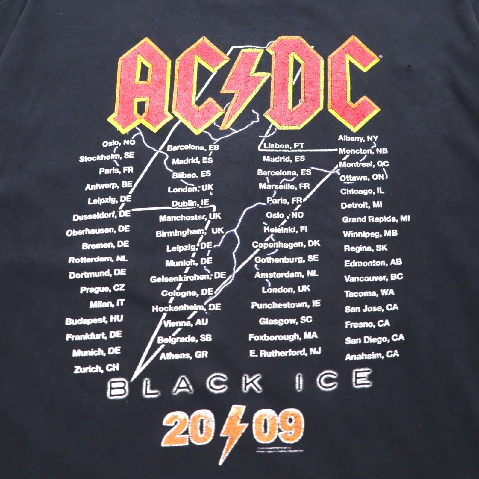AC/DC ロック バンド Tシャツ XL ブラック コットン BLACK ICE ツアー 両面プリント