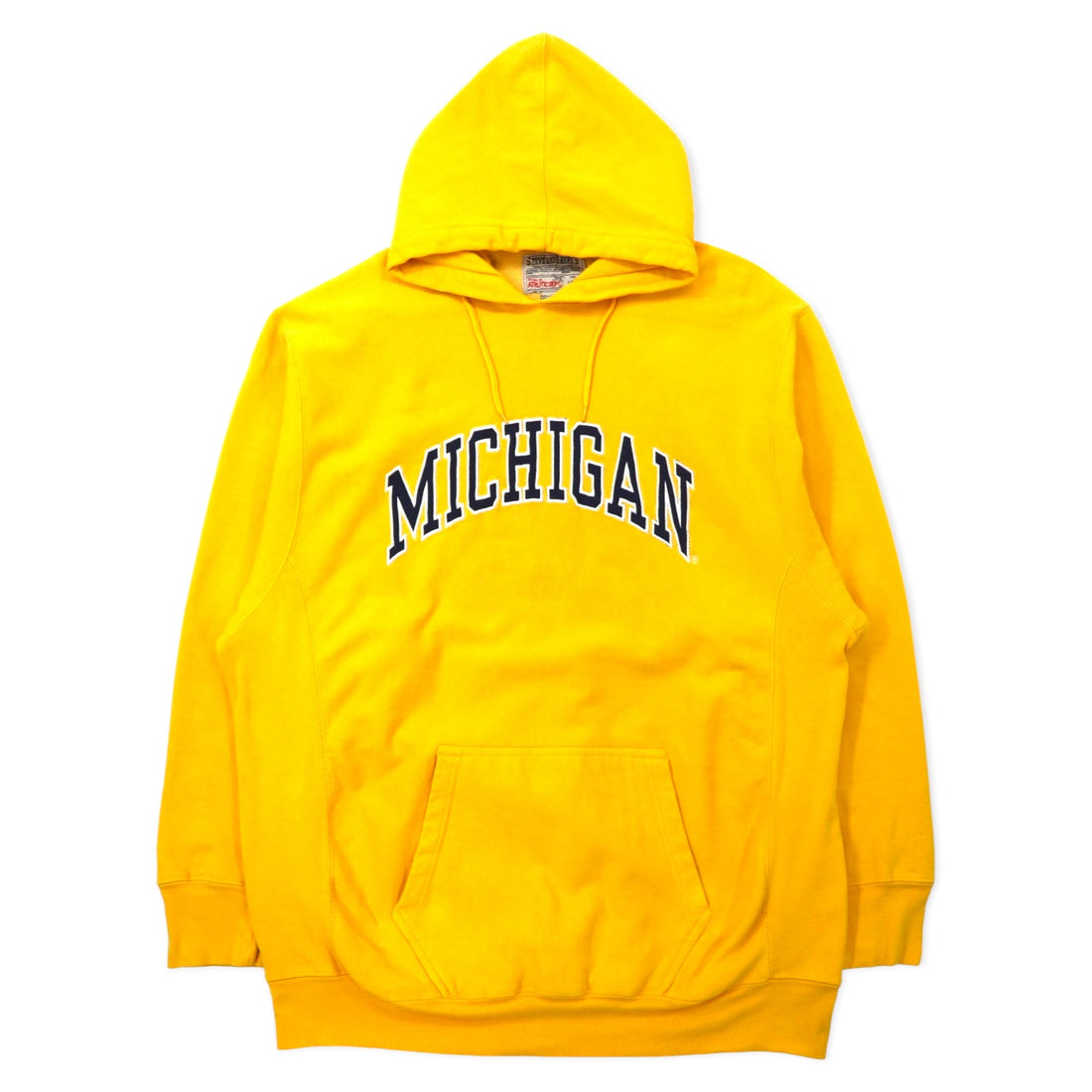 日本然リトテ-古着オンライン-STEVE AND BARRY'S リバースウィーブ プルオーバーパーカー XL イエロー コットン カレッジ MICHIGAN アーチロゴ ビッグサイズ-STEVE AND BARRY'S Reverse Weave Pullover Hoodie XL Yellow Cotton College MICHIGAN Arch Logo Big Size