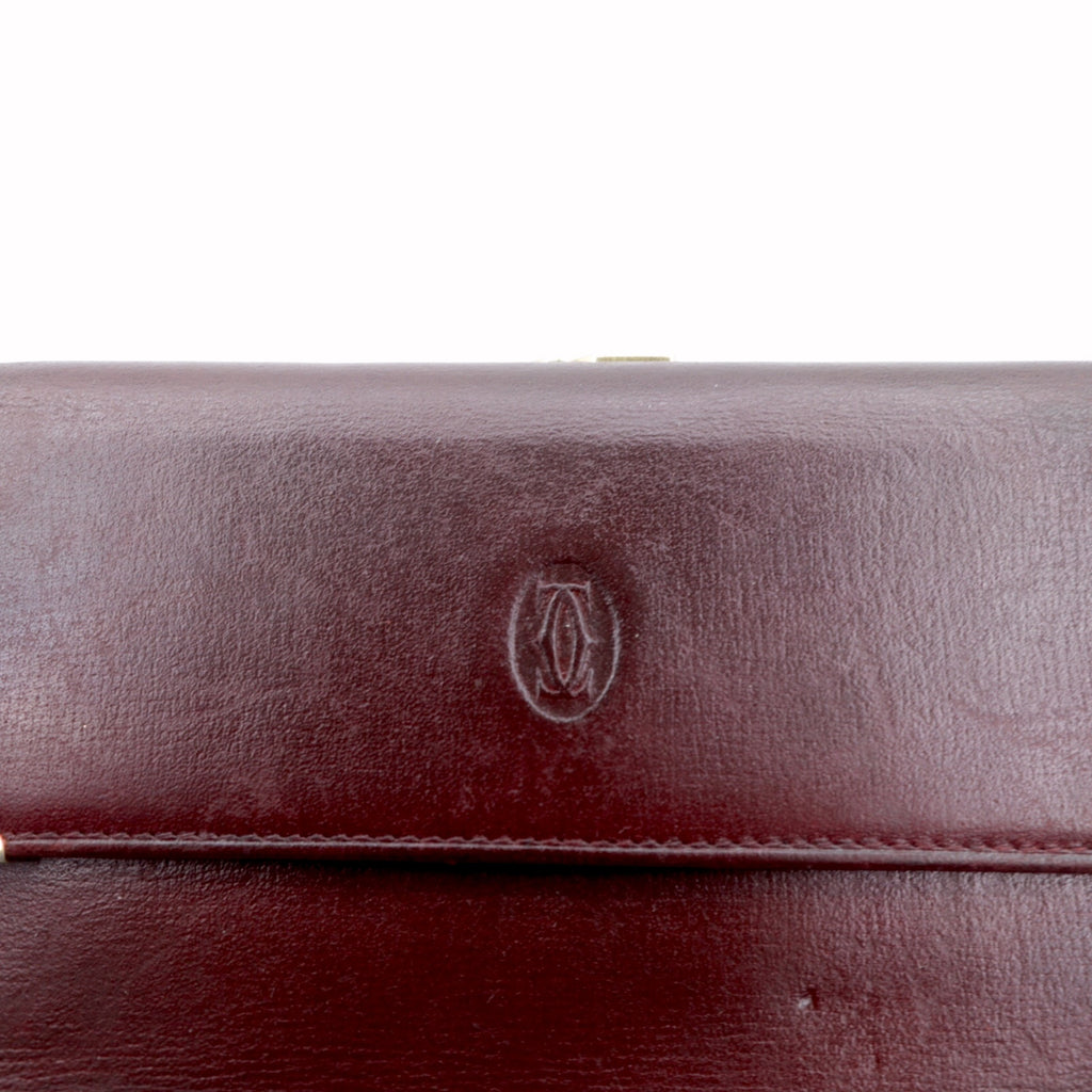 Cartier Mustline Clasp Trifold Wallet Bordeaux Leather Old