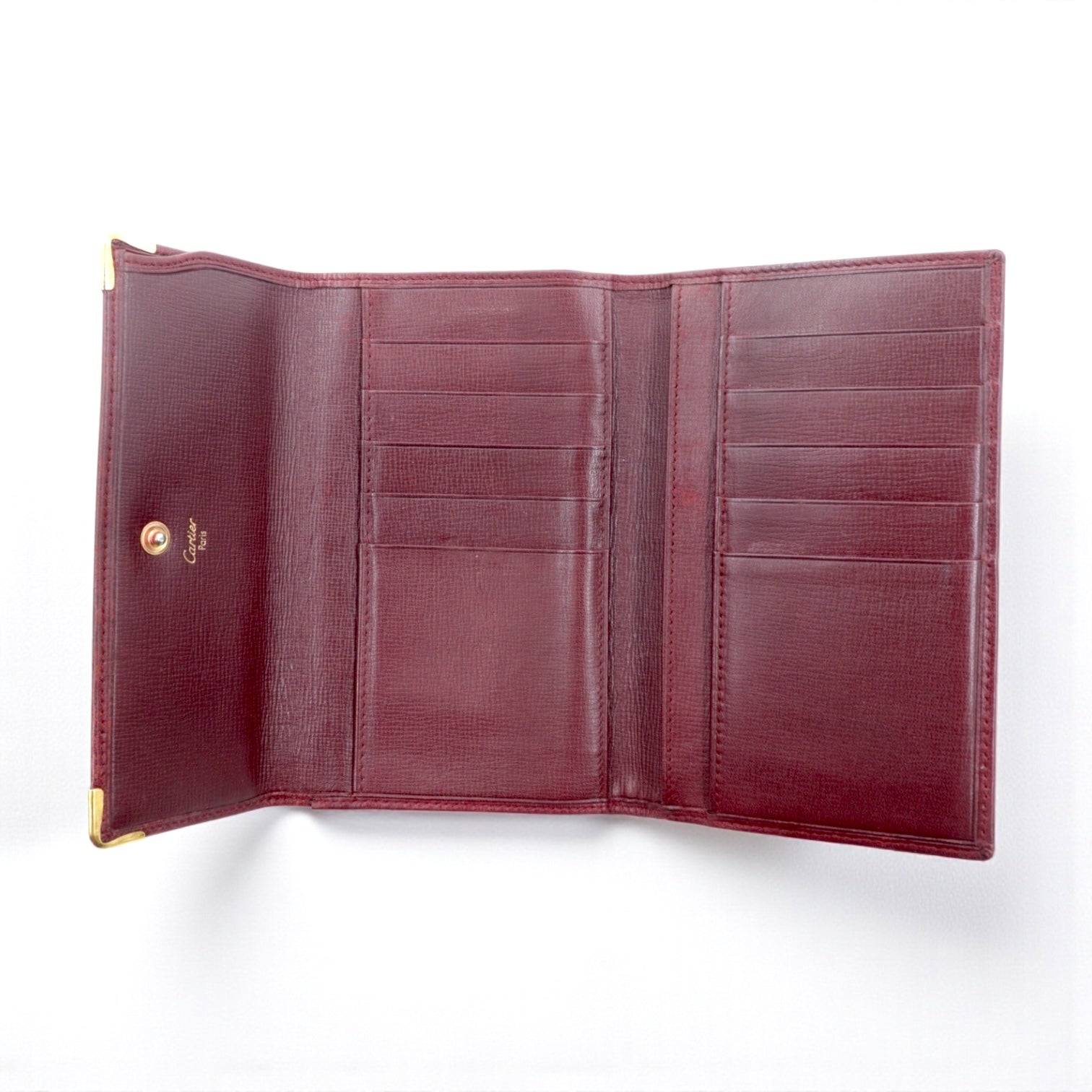 Cartier Mustline Clasp Trifold Wallet Bordeaux Leather Old