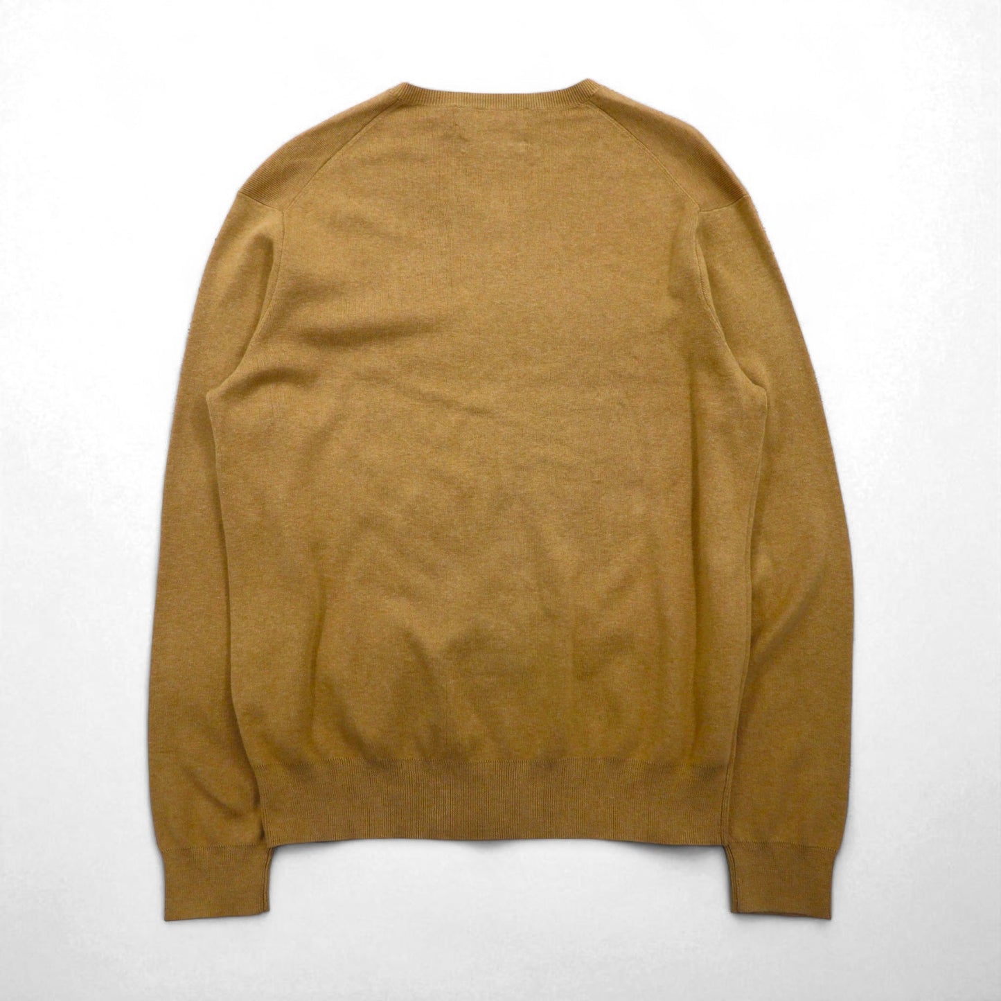 Polo Ralph Lauren 90s V-neck Pima cotton knit sweater, size L, beige, with small pony embroidery.