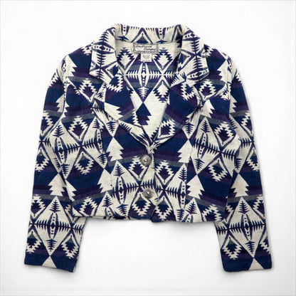 90s Vintage Jacquard Blazer, Chimayo Print, Size S, Concho Buttons, Native American Print, Southwest Canyon, Short Length