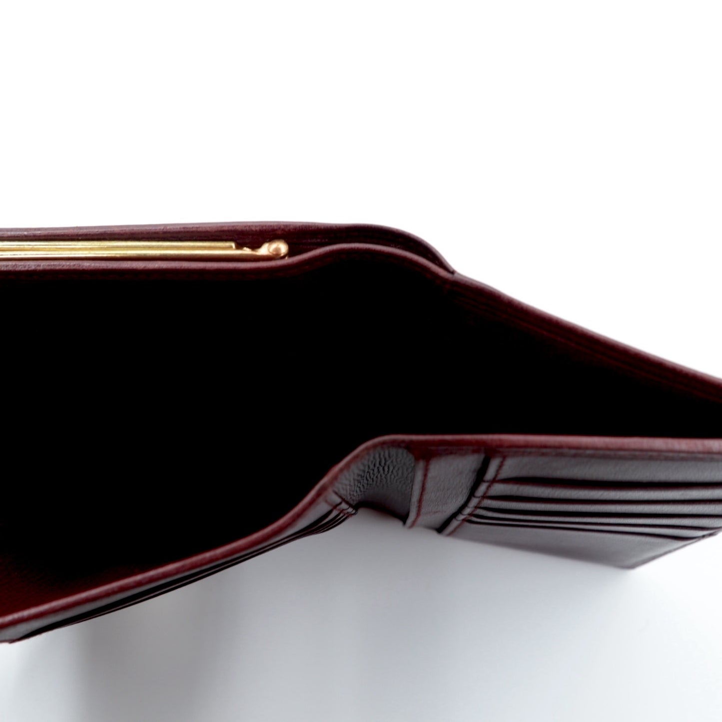 Cartier マストライン がま口 3つ折り財布 ボルドー レザー オールド