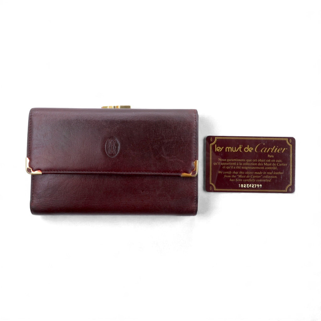 Cartier Mustline Clasp Trifold Wallet Bordeaux Leather Old