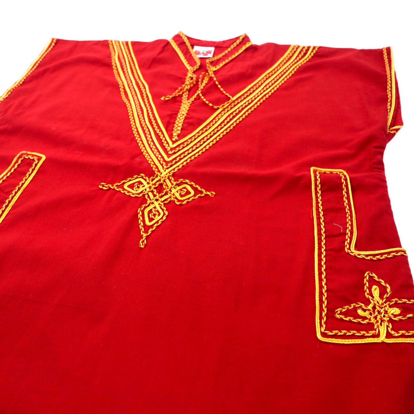 Vintage Embroidery Dress エジプト製 カフタンワンピース ハリージ XL レッド コットン 刺繍