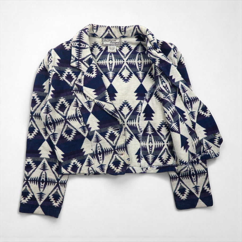 90s Vintage Jacquard Blazer, Chimayo Print, Size S, Concho Buttons, Native American Print, Southwest Canyon, Short Length