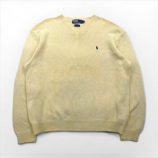 Polo Ralph Lauren 90年代 Vネック ローゲージ コットンニット セーター XL スモールポニー刺繡