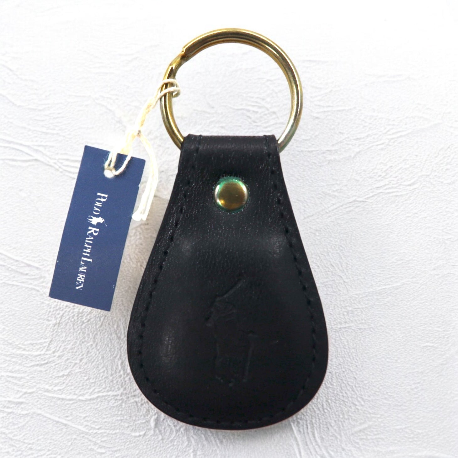 Polo by Ralph Lauren USA Leather Key Holder Key Ring Charm Black Pony Unused