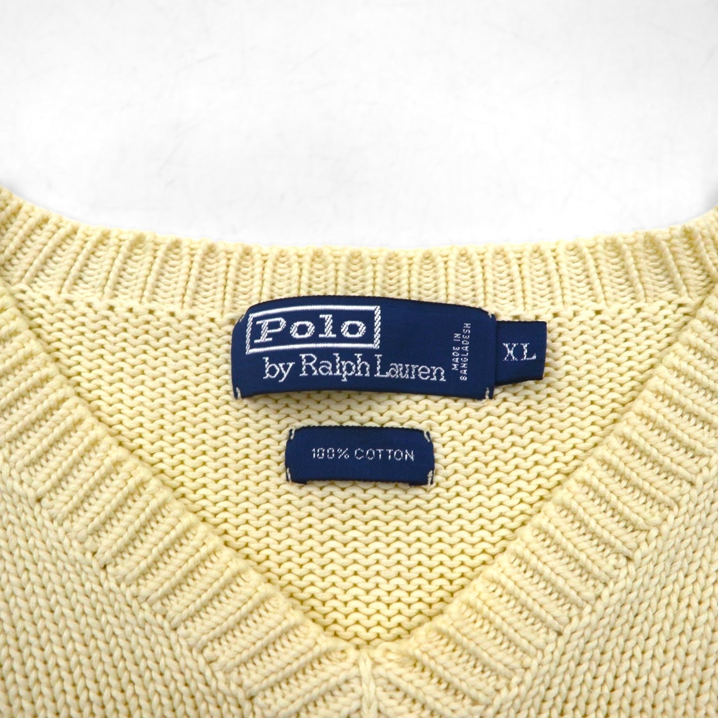 Polo Ralph Lauren 90年代 Vネック ローゲージ コットンニット セーター XL スモールポニー刺繡