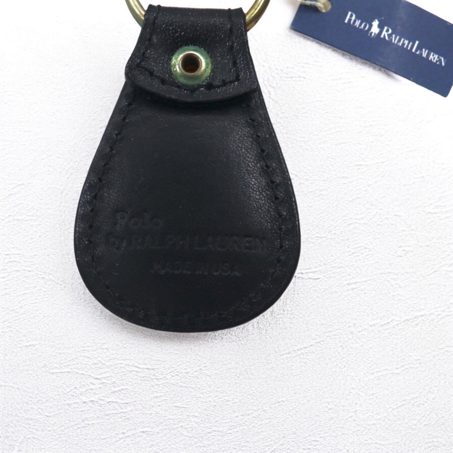 Polo by Ralph Lauren USA Leather Key Holder Key Ring Charm Black Pony Unused