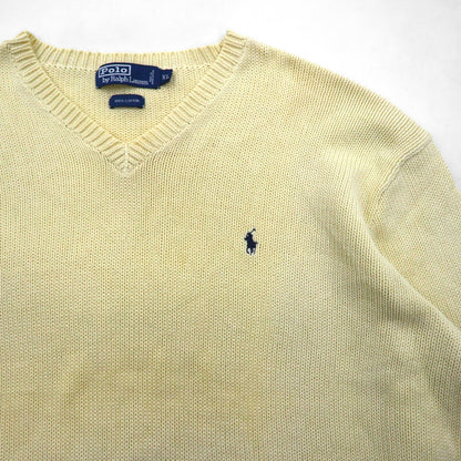 Polo Ralph Lauren 90年代 Vネック ローゲージ コットンニット セーター XL スモールポニー刺繡