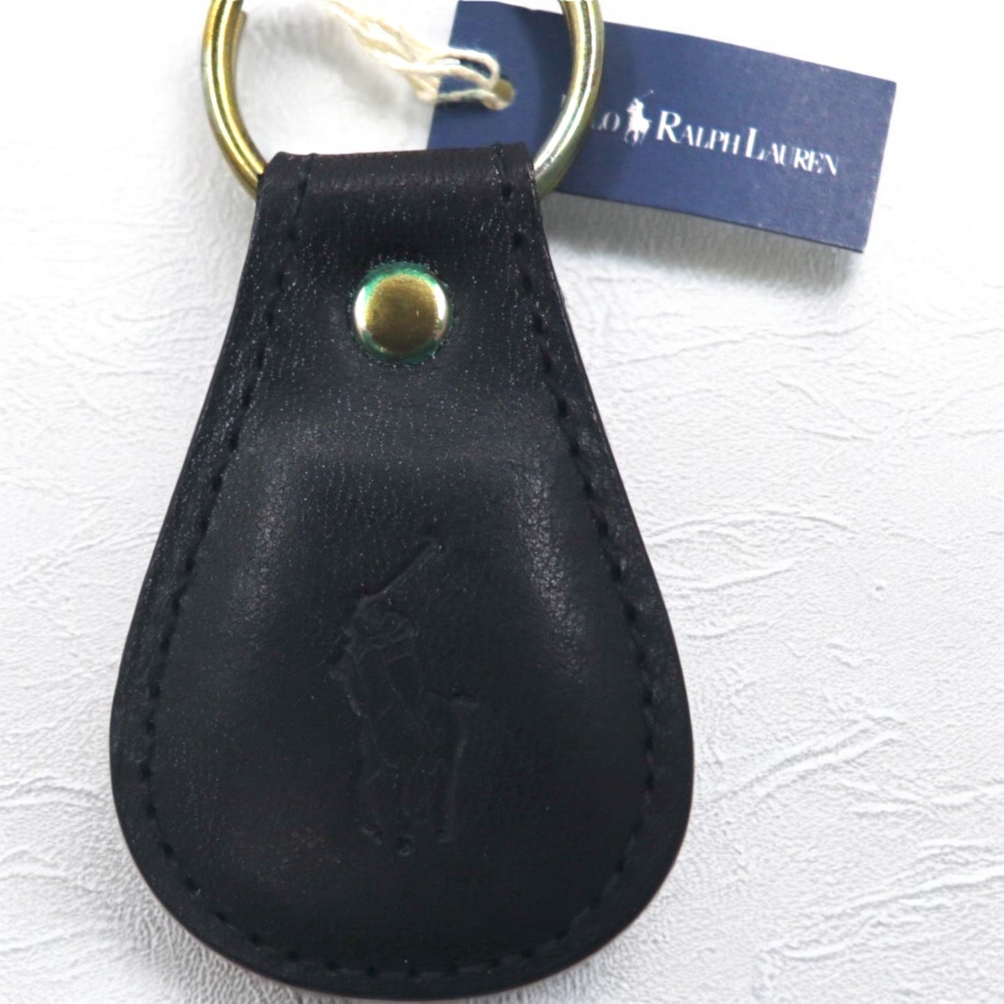 Polo by Ralph Lauren USA製 レザー キーホルダー キーリング チャーム ブラック ポニー 未使用品