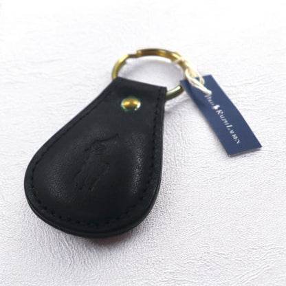 Polo by Ralph Lauren USA製 レザー キーホルダー キーリング チャーム ブラック ポニー 未使用品