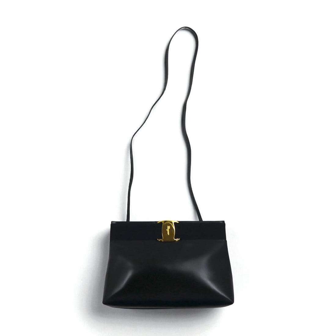 Salvatore Ferragamo 2-Way Shoulder Bag/Clutch Bag Vara Ribbon Black Leather D210588