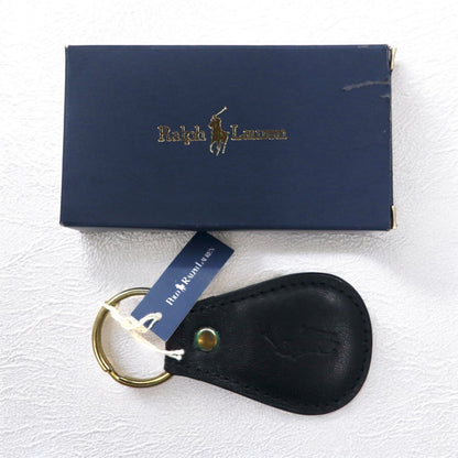 Polo by Ralph Lauren USA製 レザー キーホルダー キーリング チャーム ブラック ポニー 未使用品