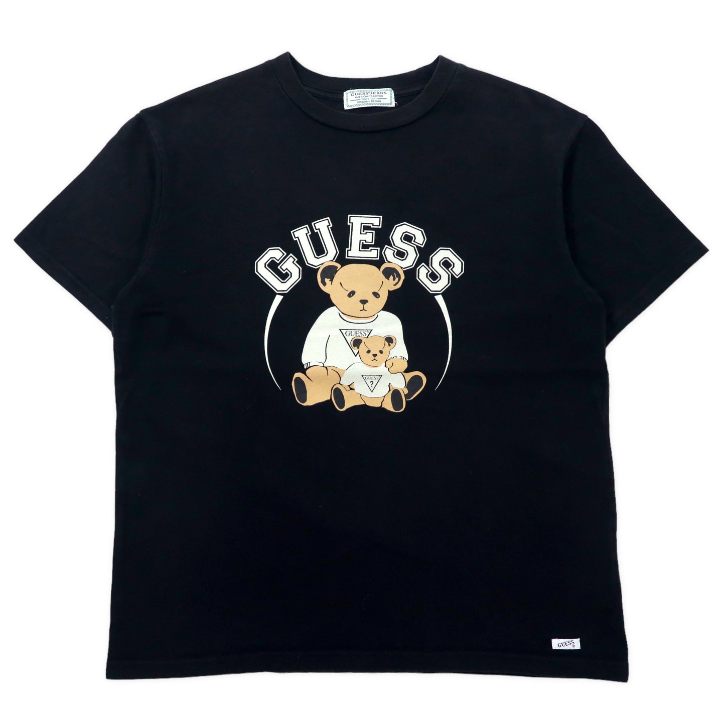 GUESS ビッグサイズ テディーベア ロゴプリントTシャツ S ブラック コットン ヘビーウェイト MI2K8336IA